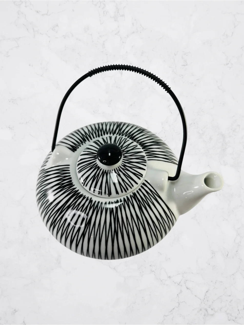 Pier 1 Hand Painted Porcelain Akina Black White Stripe Decorative Tea Pot Kettle